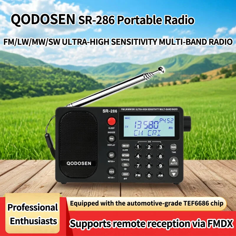 QODOSEN SR-286 Radio Portable Full-Band High-Performance Automotive-Grade TEF6686 Chip High-Sensitivity Professional-Grade Rece