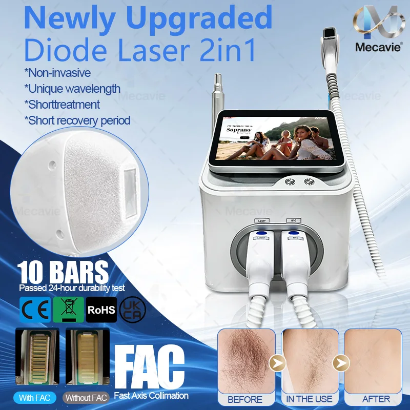 Ice Cooling Painless System 2IN1 4 Wavelengths 755nm 808nm 940nm 1064nm, 4000W Professional Diode Laser Hair Removal Machine