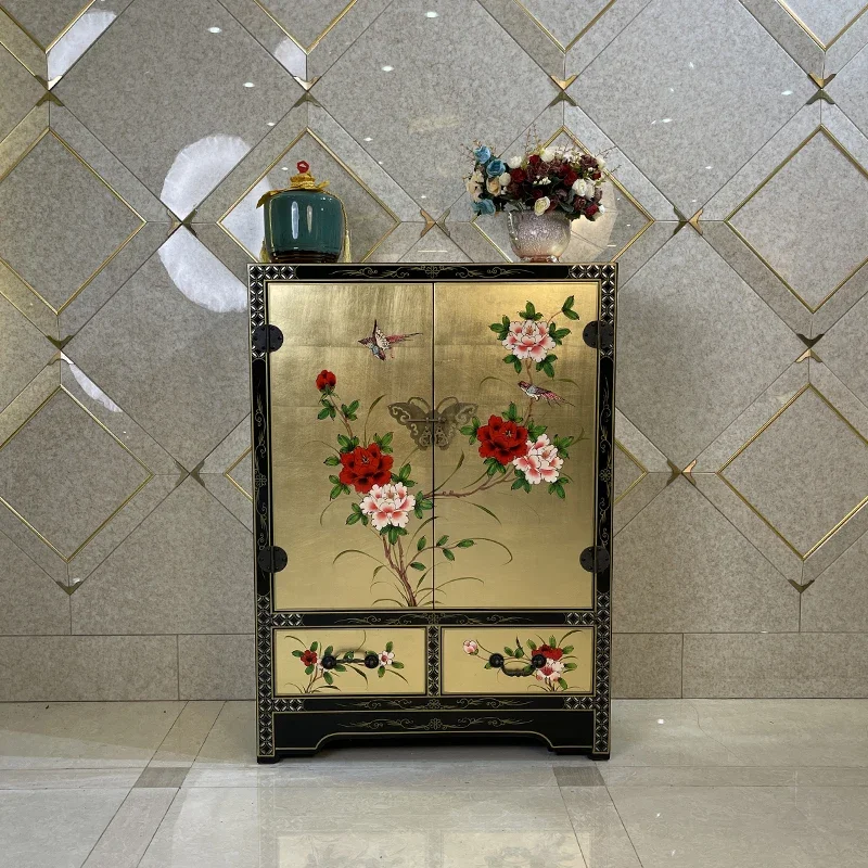 

New Chinese hand-painted gold foil door shoe cabinet living room partition decorative storage cabinet