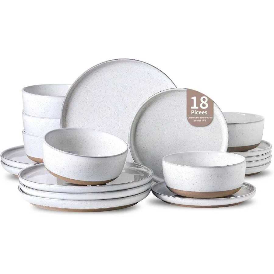 

Plates and Bowls Sets 18 Pieces Modern Porcelain Dishes Sets Service for 6 Stoneware Dinnerware Sets with Speckled Pattern Scra