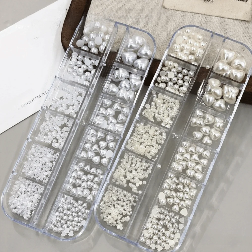 New Heart Pearl Nail Art Accessories Imitation Mini Nail Decoration Mixed Pack White Nail Art Stickers Set Manicure Tool