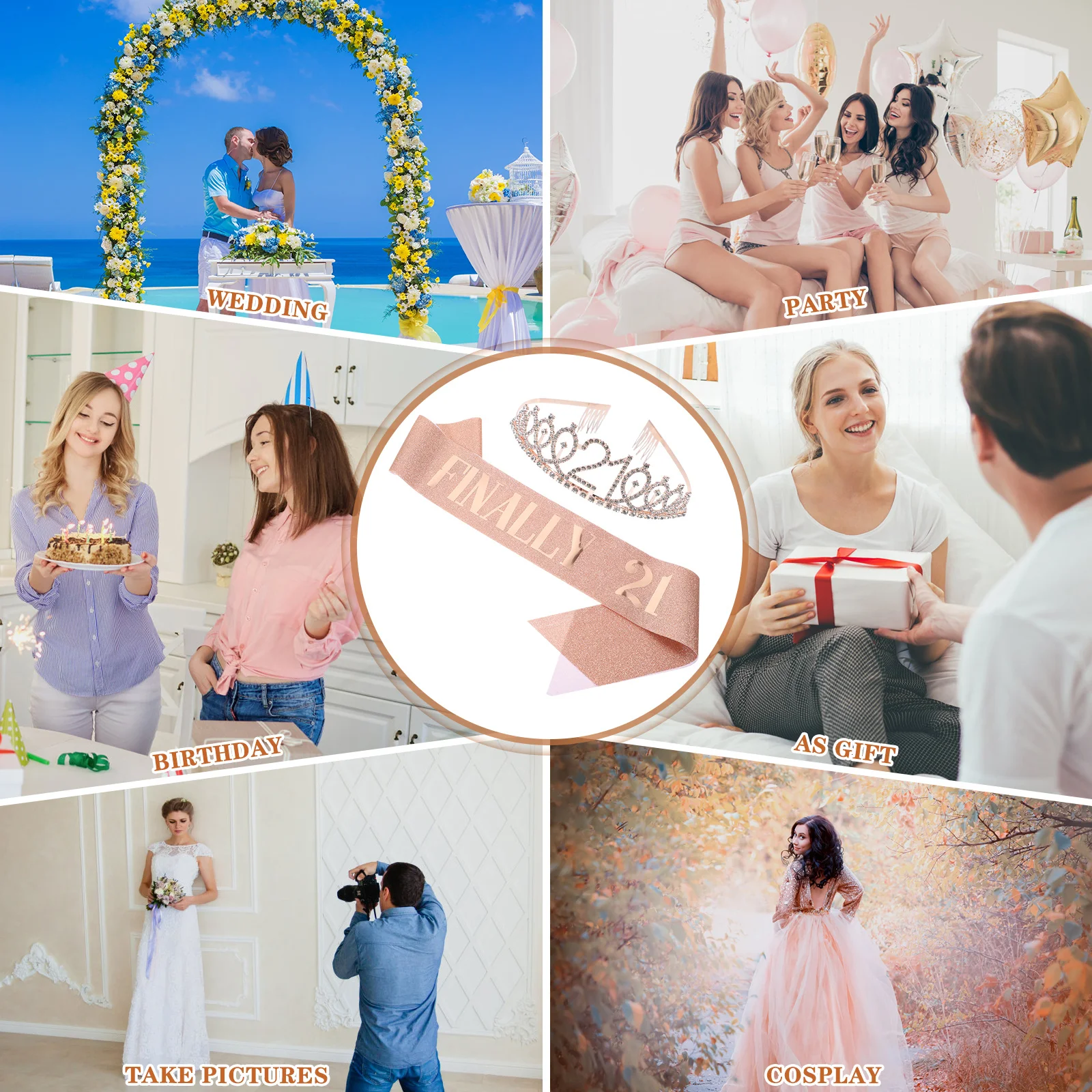 

1Set Birthday Party Etiquette Belt and Tiara Set Girls 21st Birthday Crown Headdress Decoration Supplies Crowns for Women