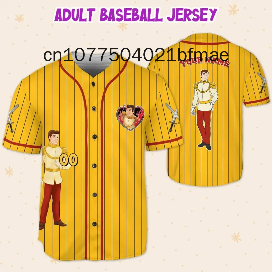 Summer New Custom Name Disney Cinderella Prince Henry baseball jersey Men And Women Kids Short Sleeve Baseball Shirt