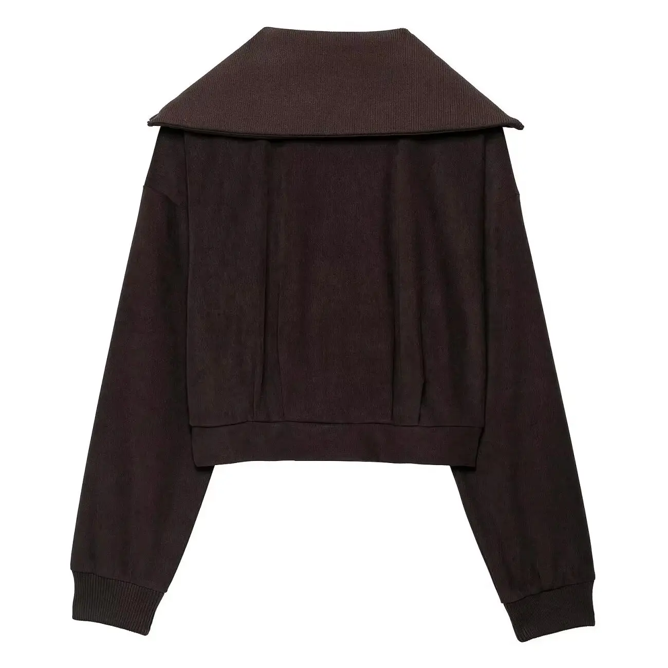 2026 Autumn Women's Vintage Coffee Zipper Sport Short Cropped Jackets Lady High Street Slim Fit Turn-down Collar Coats Outerwear