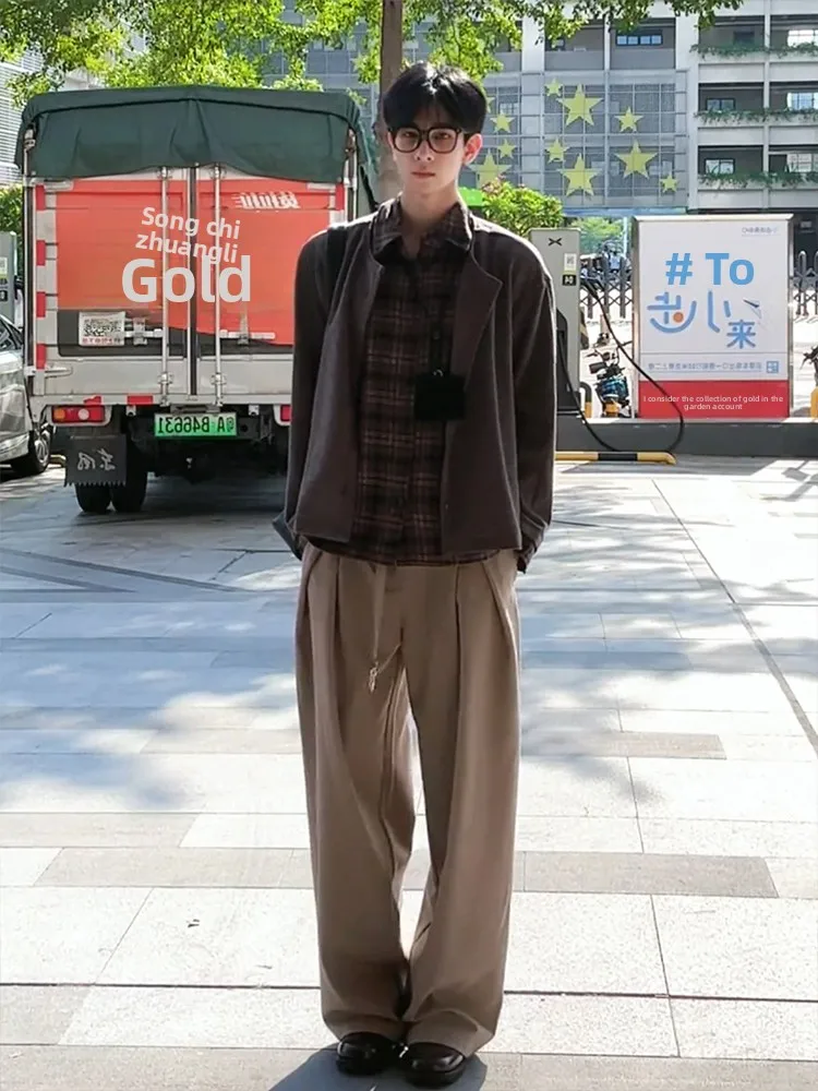 

Khaki Plaid irt Collar Knitted Open Cardigan Men's Sle Autumn Winter New Arrival High End Sweater Jaet Korean Sle