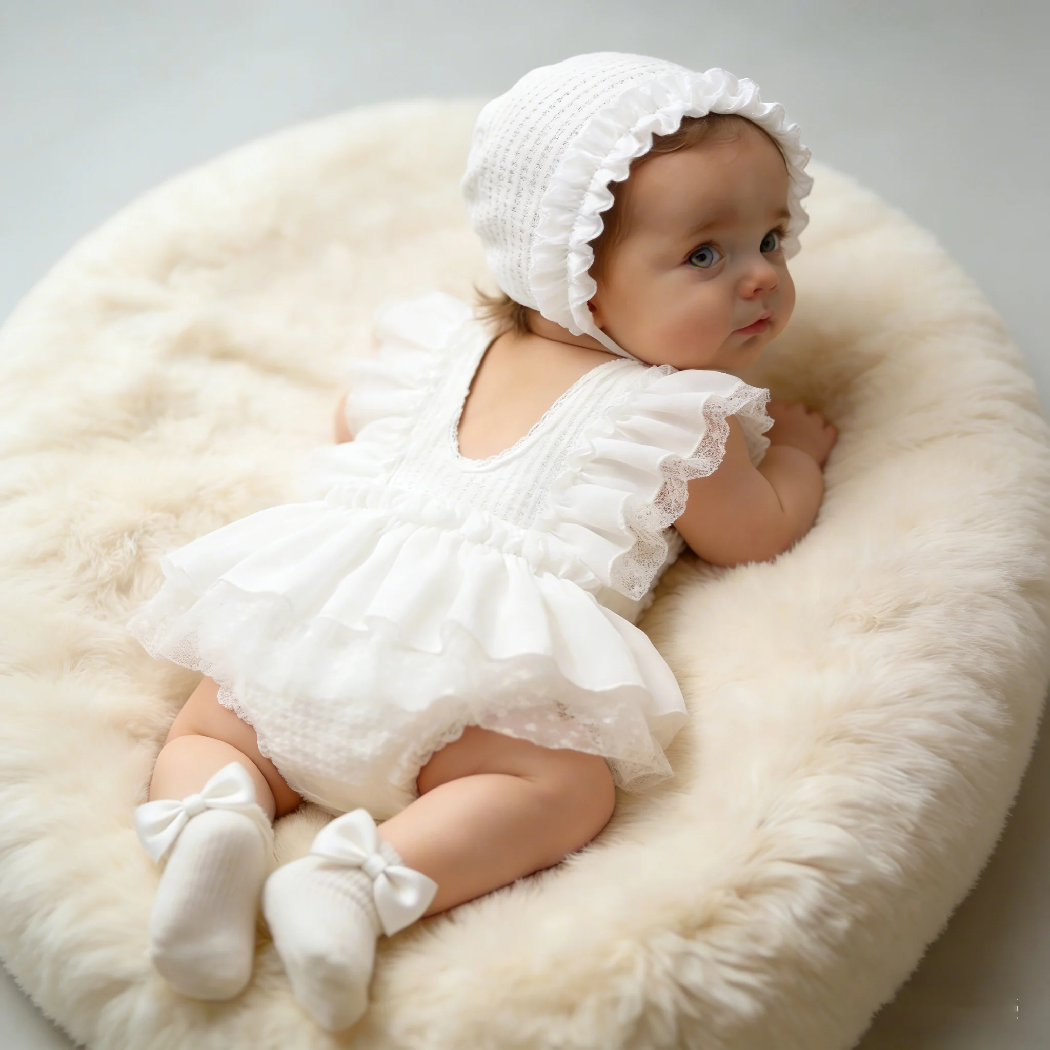 

Ylsteed Summer Clothing Newborn Photography Outfit Baby Girl Solid Ruffle Fly Sleeve Lace Romper Jumpsuit Headband Tutu Dress-HD