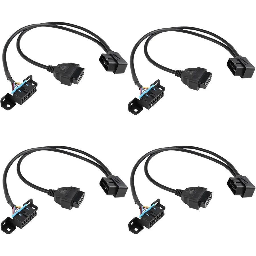 

Pack of 4 Right Angle Universal OBD2 OBD II 16 Pin Splitter Y Open Cable J1962 1 Male to 2 Female Connector with Underd