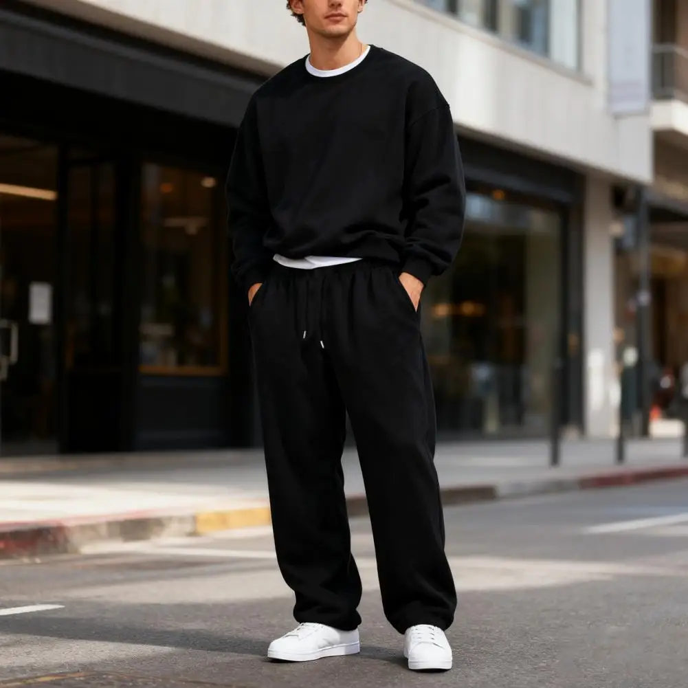 Men Relaxed Fit Joggers Loose Cut Athletic Pants Drop Crotch Elastic Waistband Comfort Warm Cozy Gym Morning Tennis Trousers ﻿