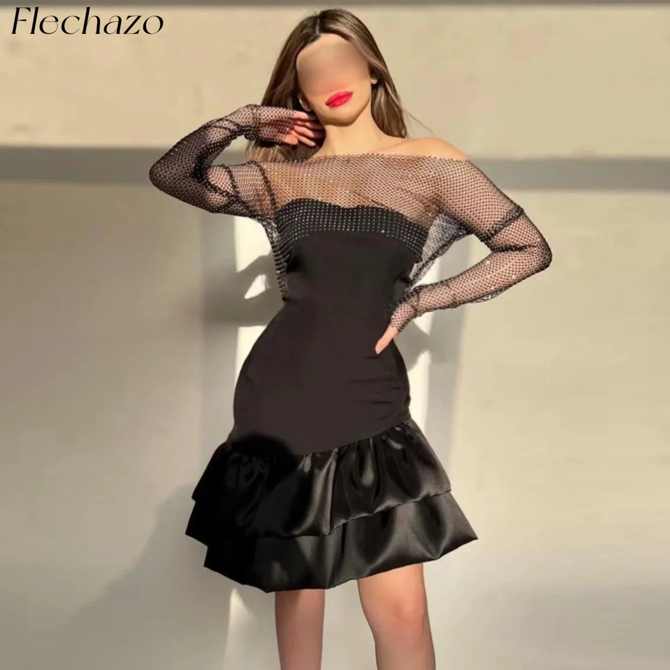 

Flechazo Black Short Cocktail Dresses Two Piece Off Shoulder Above Knee Formal Party Midi Dress For Women 2024 vestidos de noche