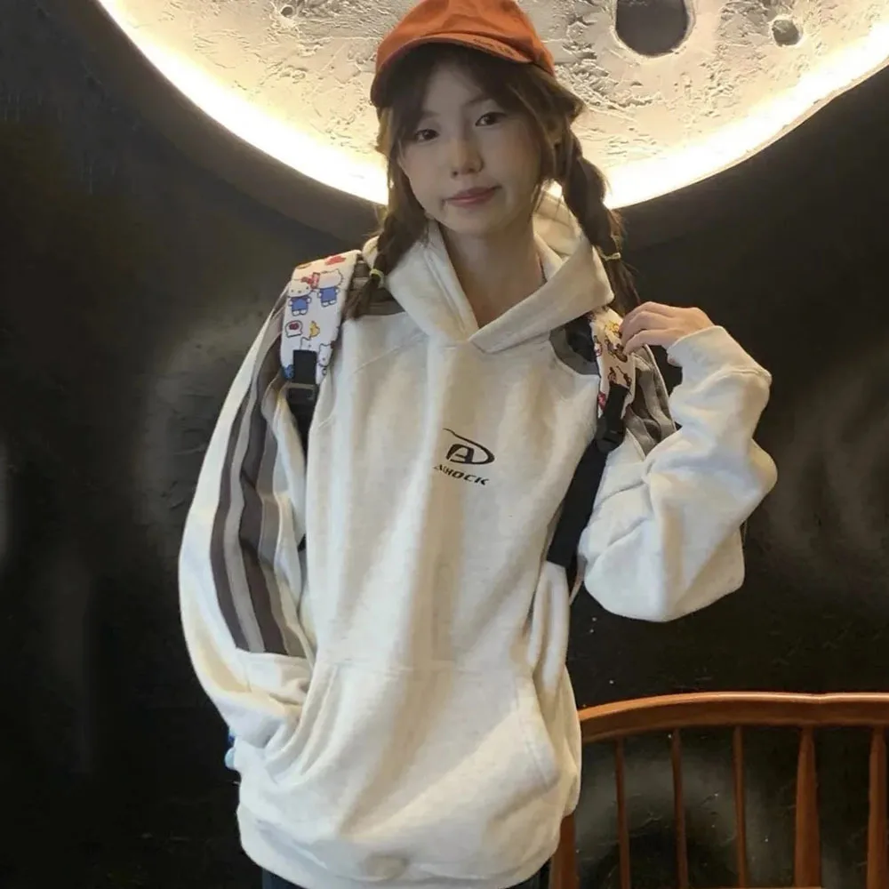 Kpop Grunge Sweatshirts Hip Hop Streetwear Gray Oversized Hoodies Women Harajuku Vintage Hooded Sweatshirt Loose Casual Y2K Tops