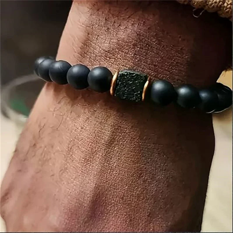 Obsidian Slimming Beads Bracelet For Men Nature Volcano Stone Handmade Stretch Bracelet Fashion Jewelry Gift