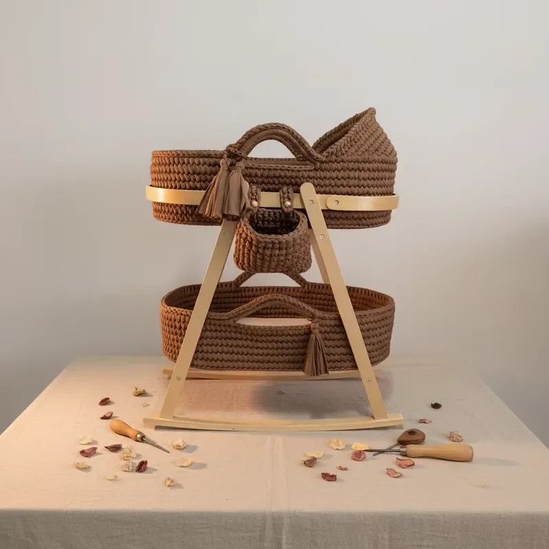 Hand Woven Moses Basket Multi Purpose Crib Storage for Diapers Clothing Bedroom Items Nursery Organizer Baby Essentials Decor
