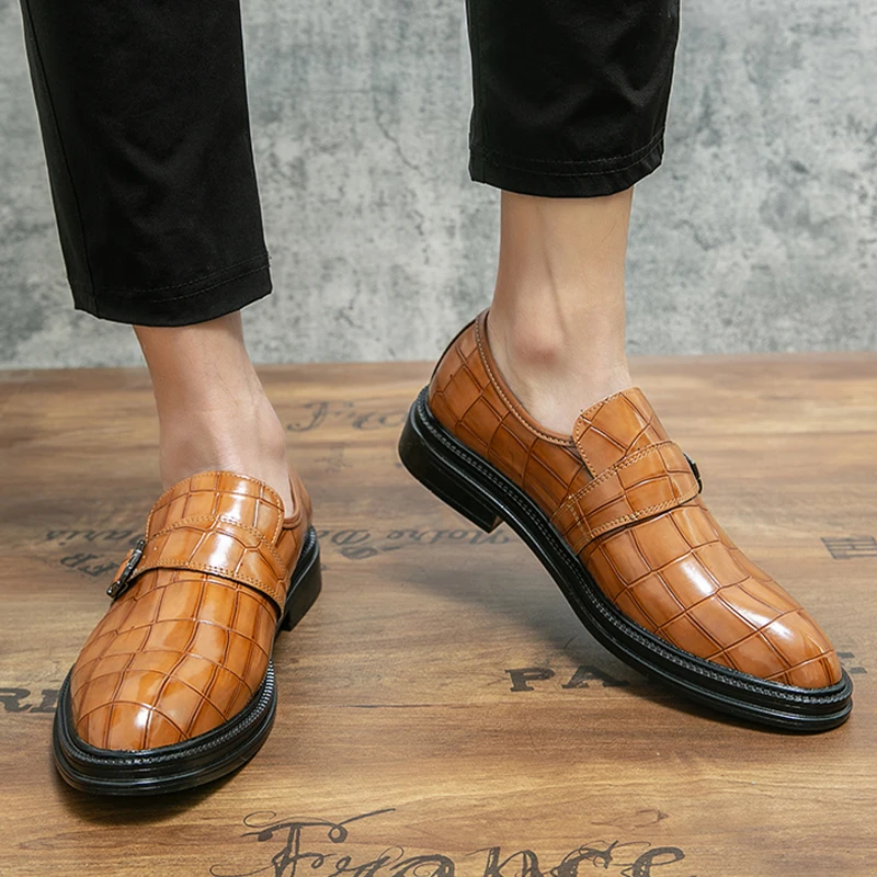 

Four Seasons Men's Business Formal Leather Shoes Men's Shoes Striped Upper Buckle Outdoor Formal Business Men's Leather Shoes