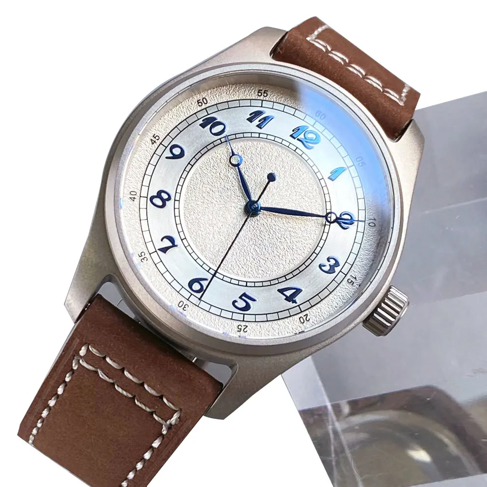 عالية الجودة التيتانيوم حالة الطيار ساعة ميكانيكية الرجال 200 متر مقاوم للماء الغوص Miyota8215/PT5000 حركة ساعة اليد حلقة من جلد