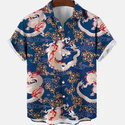 Camisa de manga curta masculina com estampa animal, moda elegante, Férias, Social, Floral havaiana, Roupa casual vintage elegante, verão