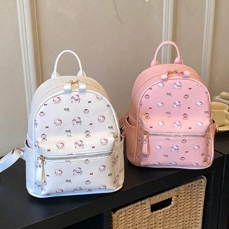 Hello Kitty Mini Backpack Cartoon Cute Mini Women's Backpack PU Large Capacity Printing Fashion Girl School Bag High Quality