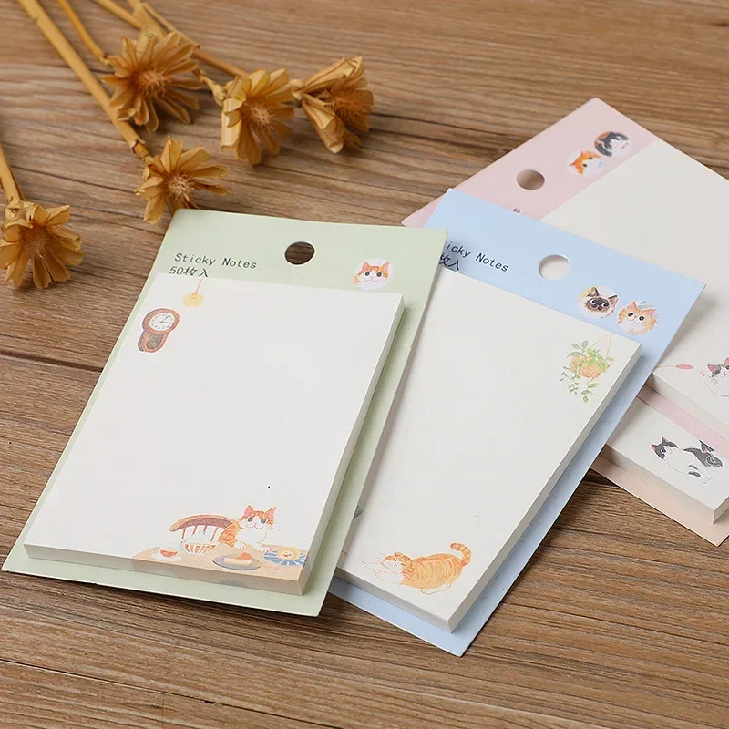 50pcs Notes Creative Cartoon Cat Message Notepad Exquisite and Cute Notes Diary Notes