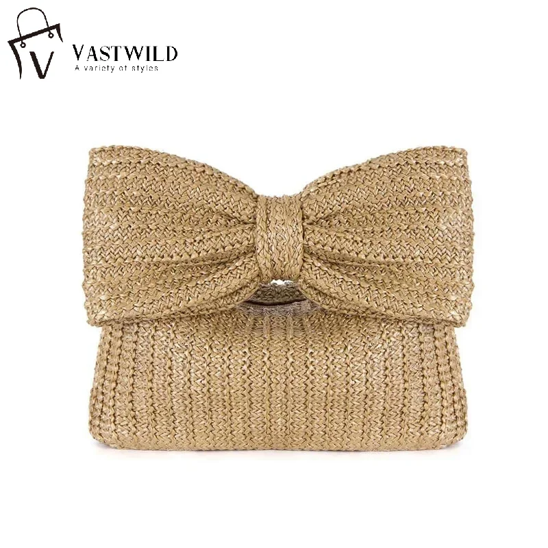 

Women Bow Purse Summer Straw Woven Clutch Bag Luxury Design Handbags Purses Vacation Beach Tote Formal Party Wedding 2025 New