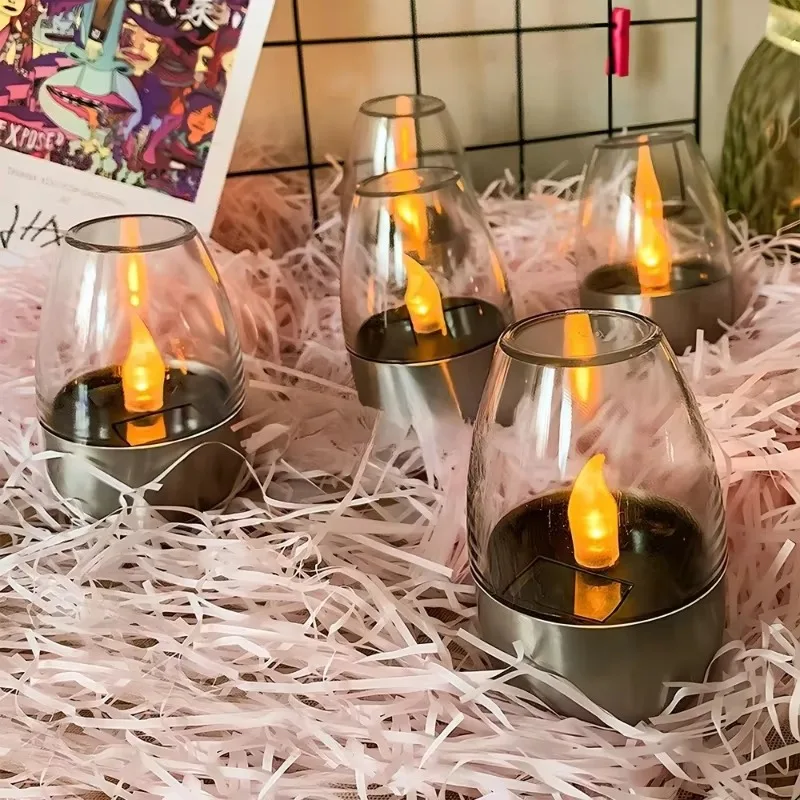 Solar Powered Flameless LED Candle Light Waterproof Outdoor Garden Lamp Rechargeable Night Light Wedding Party Decor