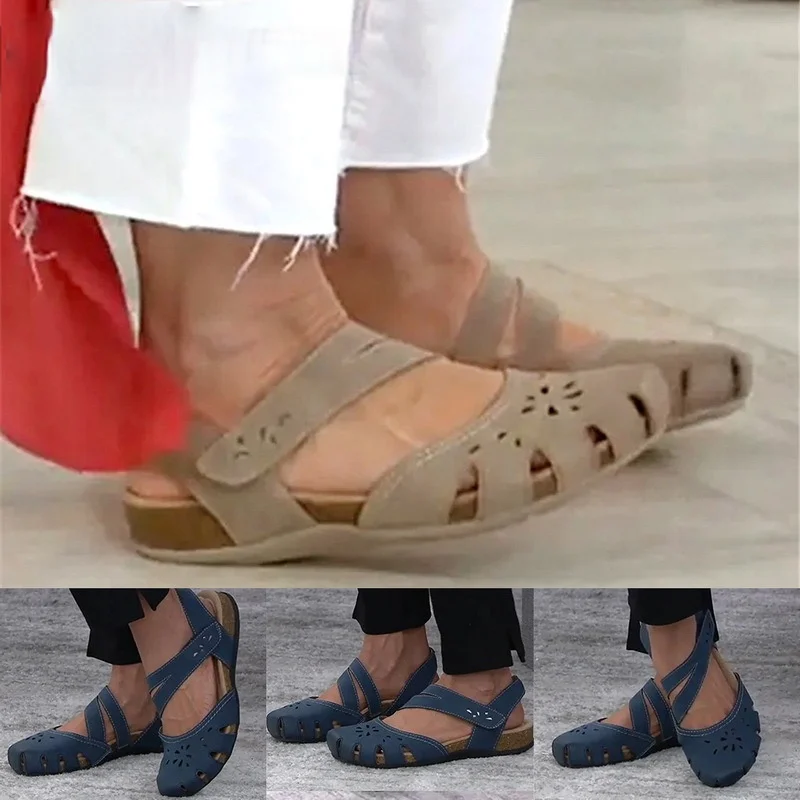 2022 Summer Women Orthopedic Open Toe Sandals Vintage Anti-slip Breathable Leather Casual Female Platform Retro Shoes