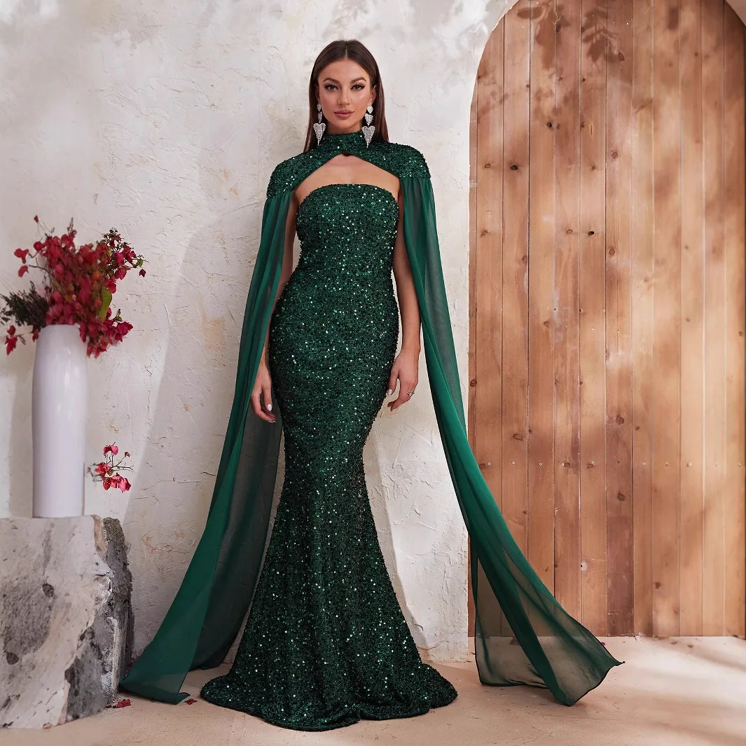 Vestido de noche de sirena moderno y sexy con lentejuelas, sin tirantes, sin mangas, formal, para invitados de boda, vestido de fiesta de cóctel, personalizado gratis 2025