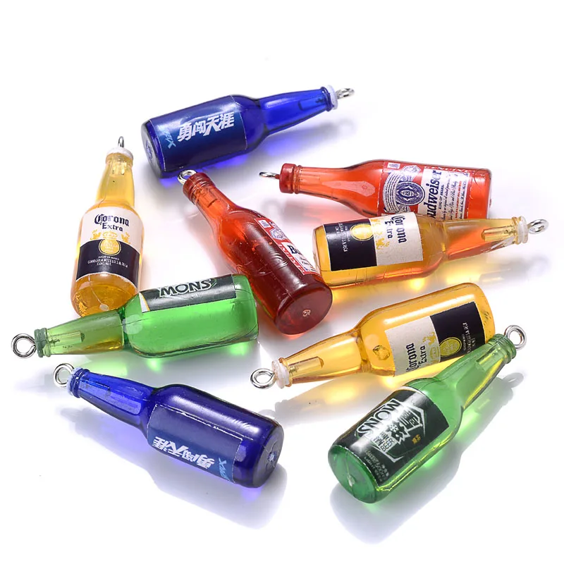 10Pcs/Pack 11x39mm Mixed Charm Glass Pendant Classic Beer Bottle Pendant For DIY Making Keychain Gifts Accessories Wholesale