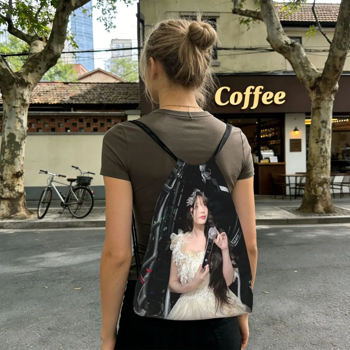 IU Lee Ji-eun Korean Actress I-idol Backpacks Multi-function Drawstring Bags Shoes Bag Book Bags for Man Woman Students