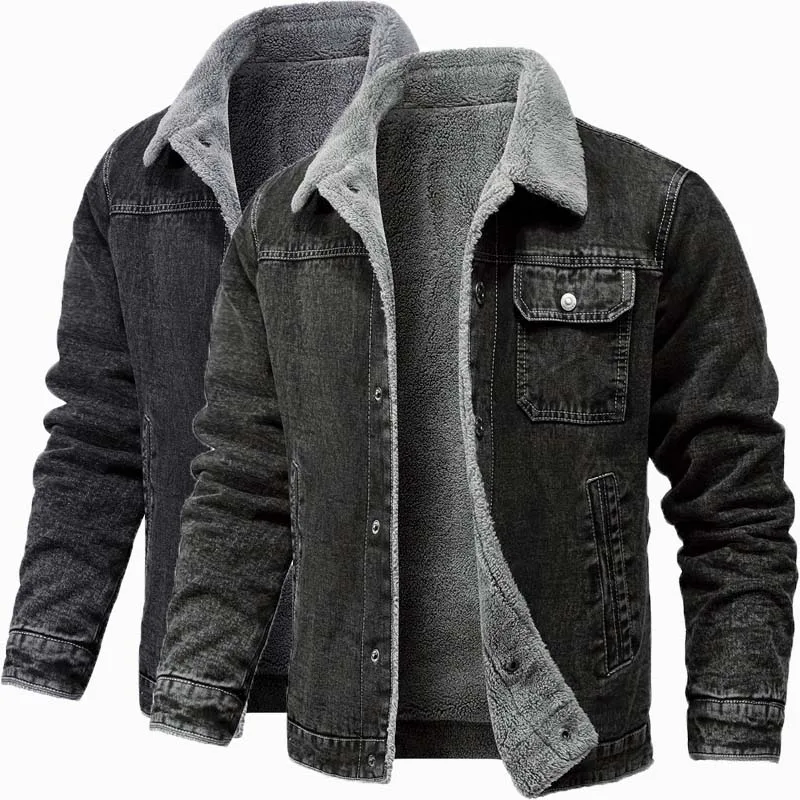 Men's Fleece Cargo Multi-pocket Jacket Outdoor Casual Wool Warm Solid Color Slim-fit Jacket