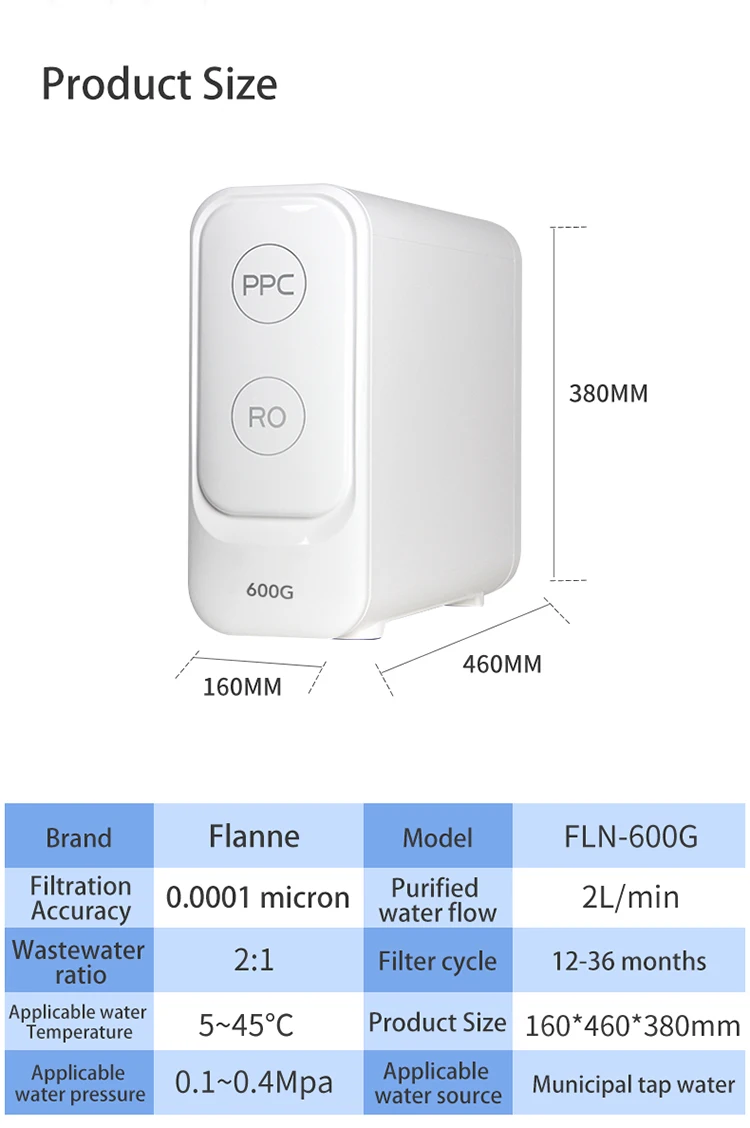 600G 800 gpd under sink reverse osmosis water purifier without  tank RO  filter system