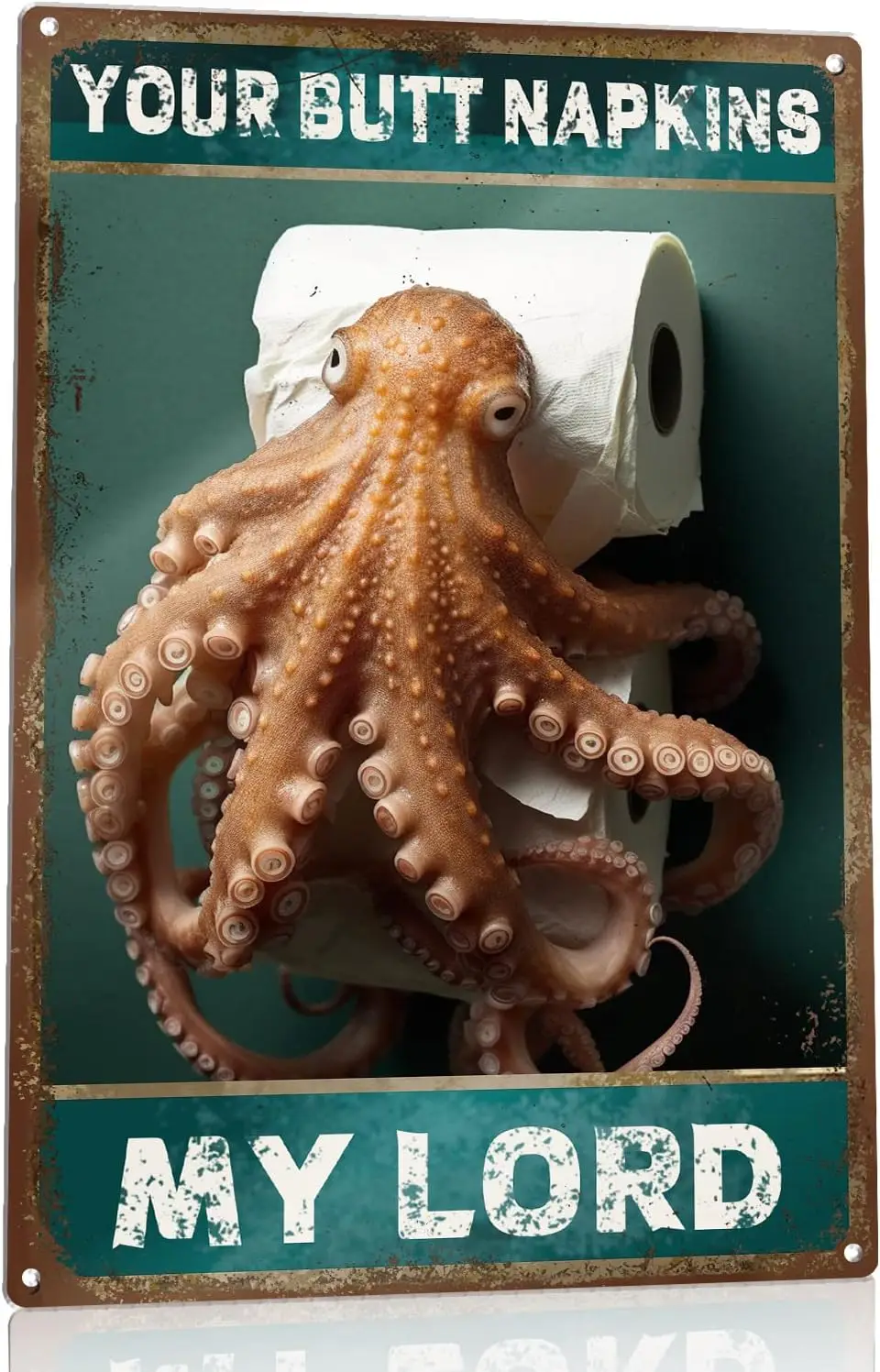 Octopus Nautical Bathroom Decor,Butt Napkins,Toilet Paper Sign Vintage Tin Signs Vintage Garage Signs Retro Decor For Men W sign