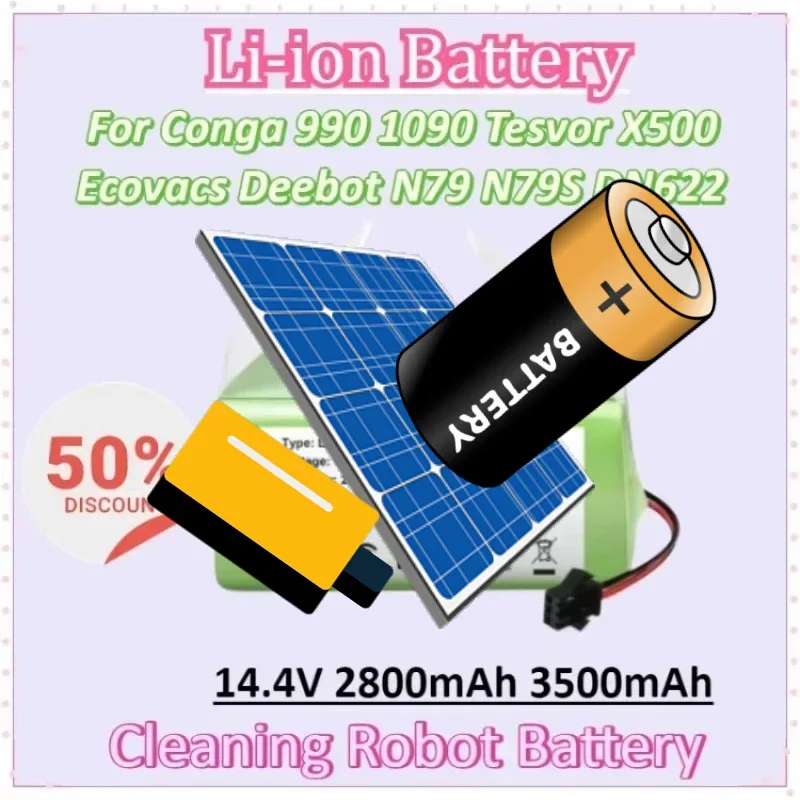 

14.4V 3500mAh Li-ion Battery for Conga 990 1090 Tesvor X500 Ecovacs Deebot N79 N79S DN622 Eufy RoboVac 11 11S RoboVac 30