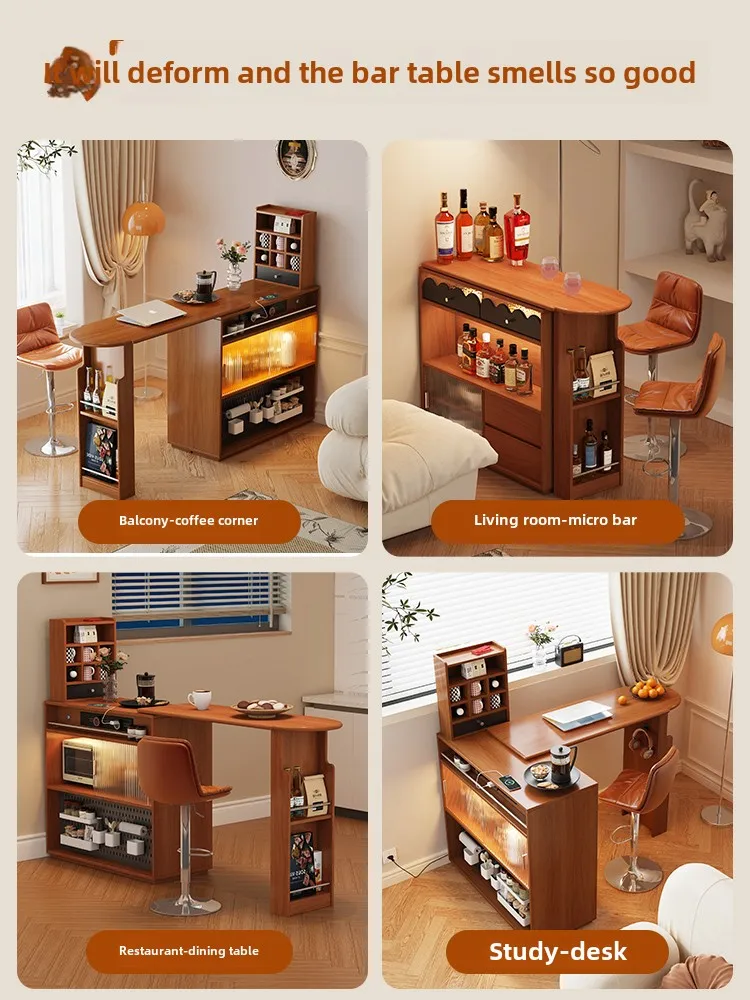 Solid wood bar table casual retractable partition narrow island table dining side cabinet integrated