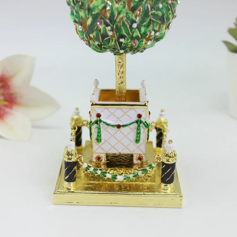 SHINNYGIFTS Handmade Enameled Trinket Jewelry Box Easter Egg Leaf Fence Design with Hinged Lid Vintage Home Decor Gift for Women