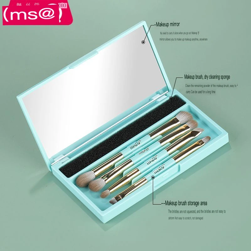 MSQ/Meisika 4-Piece Jade Bud Eyeshadow Set with Dual-Ended Eyeliner Makeup Brush Eye Smudge Detail Nose Shadow for Makeup Artist