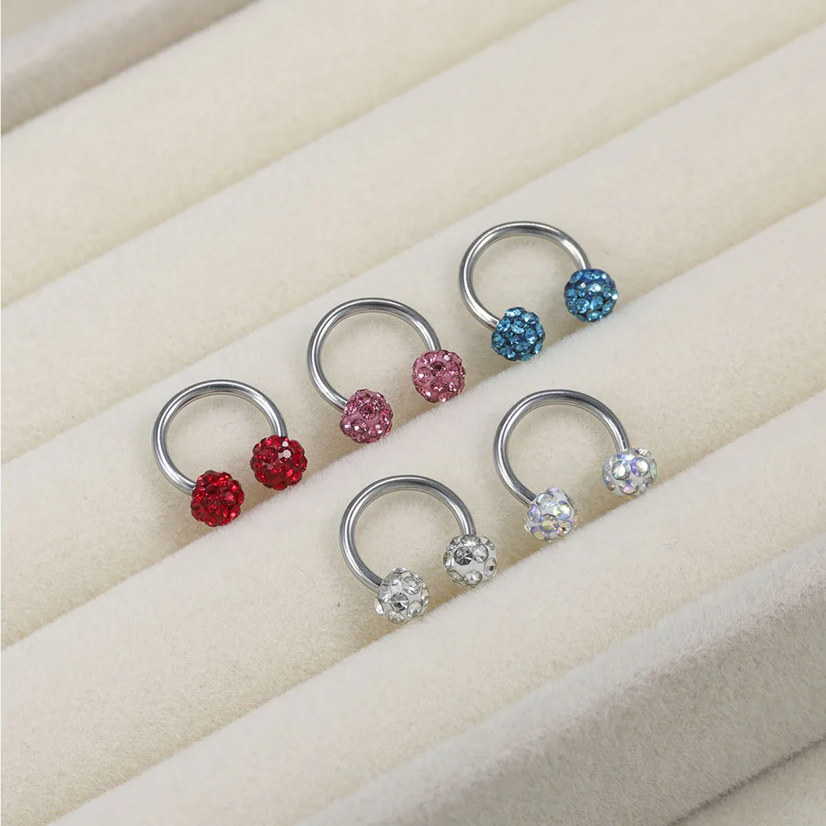 Colored Crystal Ball C-Shape Horseshoe Nose Ring Earrings