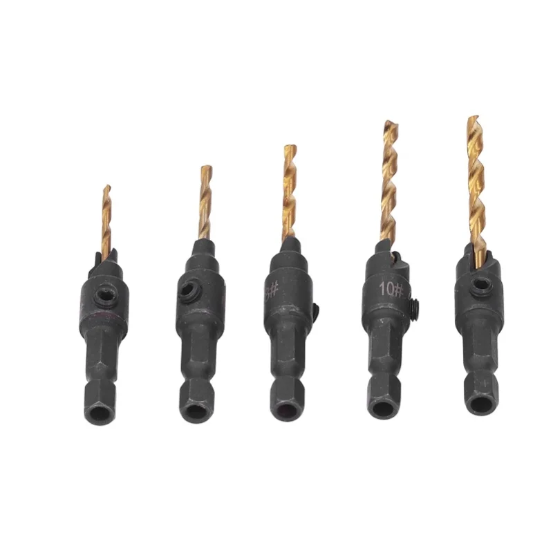 5-個の皿穴ドリルビット-1-4-インチ六角シャンク-hss-ドリルツールセットキット木工用