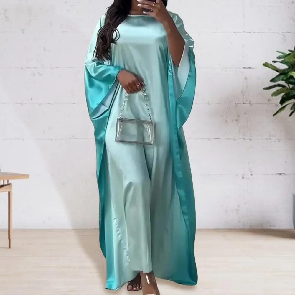 

Ankle-length Casual Dress Ethnic Style Maxi Dress with Bat Sleeves Gradient Color for Fall Spring Women's Fashion Loose Cut