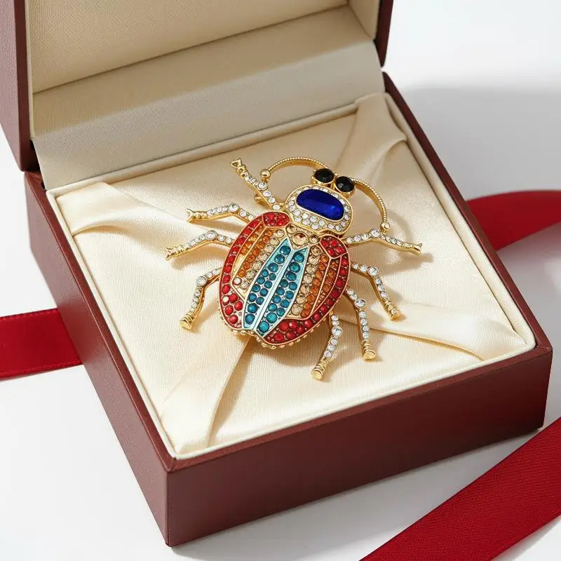 Rhinestone Beetle Brooch Fashion Colorful Shiny Insect Pin for Wedding Guest Outfit Decoration Delicate Gift for Ladies