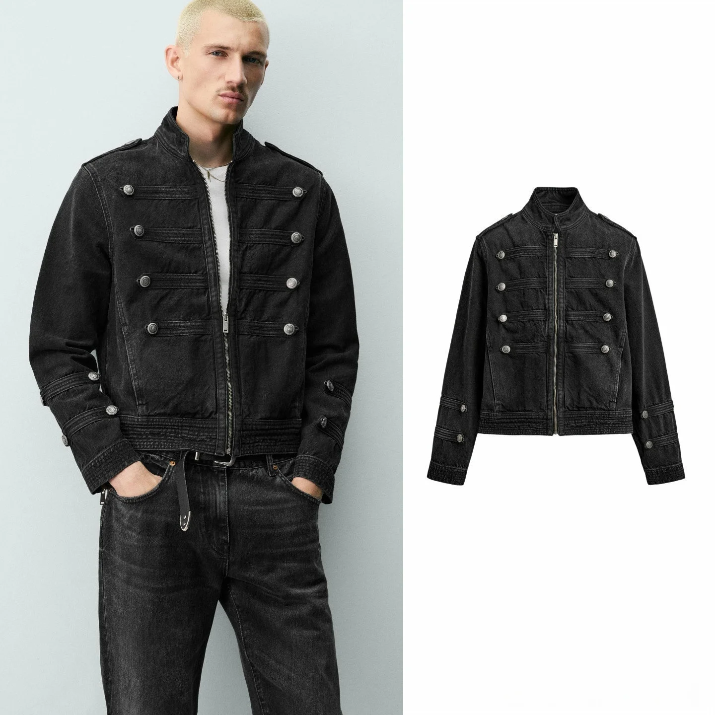 Slim Fit Men's Denim Jacket Autumn New Style Napoleon Wind Rope Buckle Decoration Casual Fashion Outerwear for Men