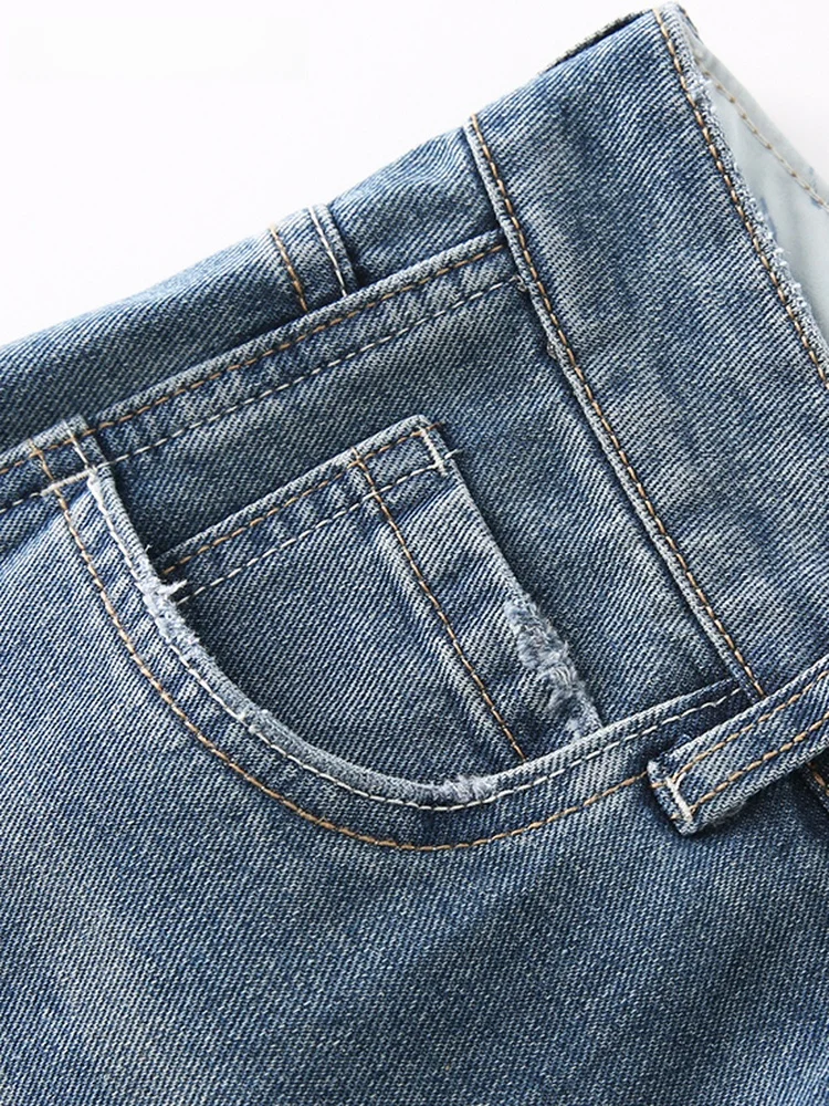 La Chapelle hoge taille gedistilleerde zoom denim orts dames casual broek met rechte pijpen zomer 2025, veelzijdige rechte buis