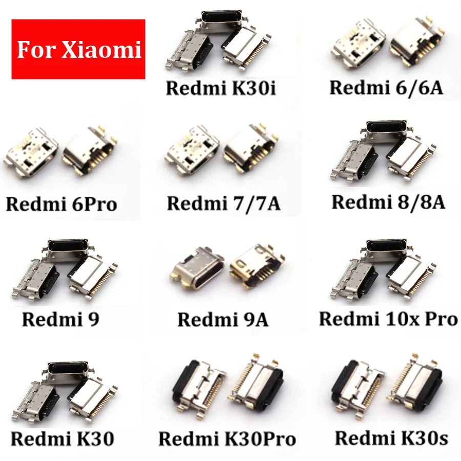 10pcs USB Charging Jack Connector For Xiaomi Redmi 6 6A 6Pro 7 7A 8 8A 9 9A 10X Pro K30 K30i K30Pro K30S K40 K40Pro Charger Port