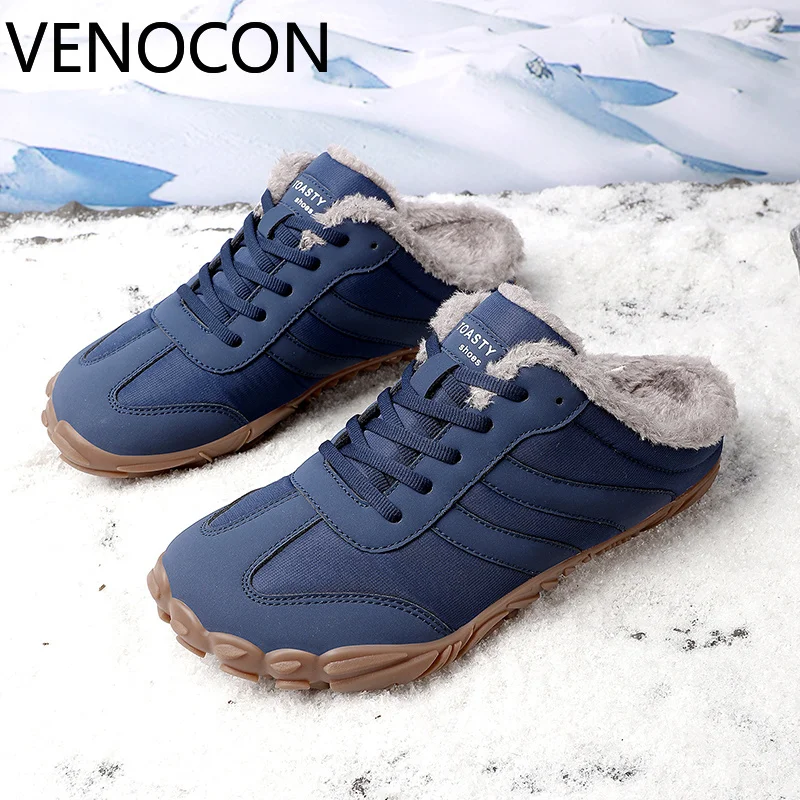 VENOCON Barefoot Wide Nose Toe Box Synthetic Upper Winter Thermal Fur Lining Home Indoor Mules Slippery Shoes For Man Woman
