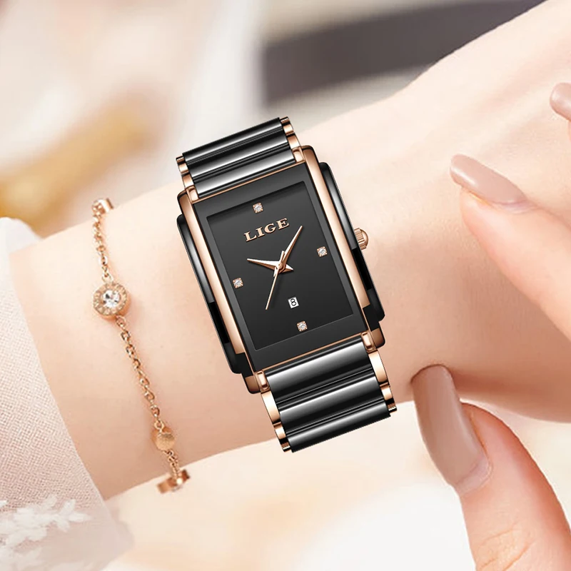 LIGE 2025 New Luxury Women Watches Elegant Ceramic Quartz Wristwatches Waterproof Date Fashion Gift For Ladies Watch Reloj Mujer