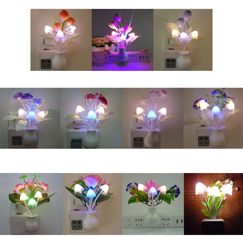 

Tulips Valentines Day Gift Lilac Floral Lamp LED Mushroom Night Lights Colorful Little Night Light 3D Light For EU Plug