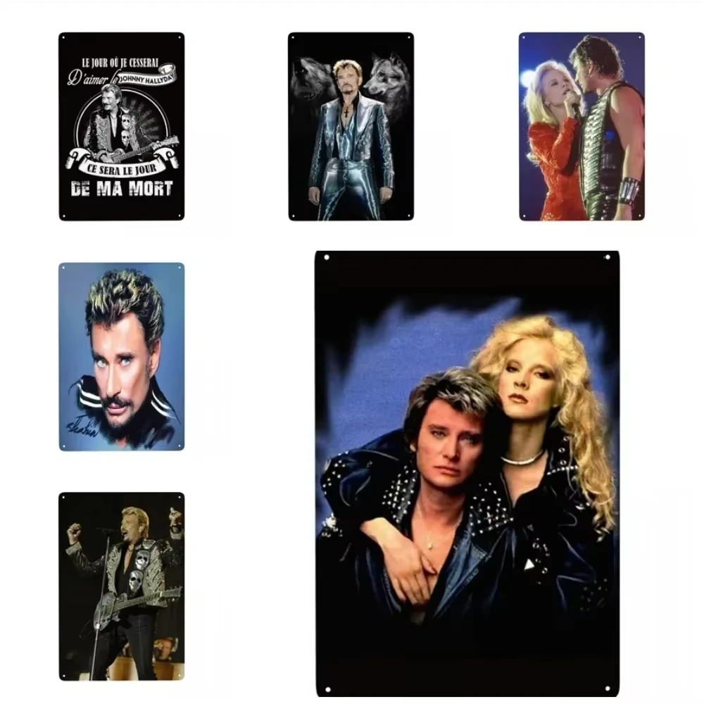 Motorcycle Johnny Hallyday Sign Retro French Rock Singer Metal Plaques for Club Cafe Restaurant Man Cave Bar Wall Decor