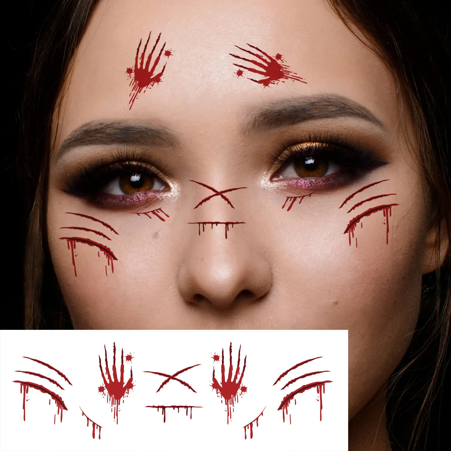 12 Pieces, Halloween Temporary Face Tattoos, Red Scar Spider Pattern Fake Tattoo Stickers, Waterproof Realistic Art Makeup Tattoos, Suitable for Halloween Parties, Pranks, and Vampire Role-Playing