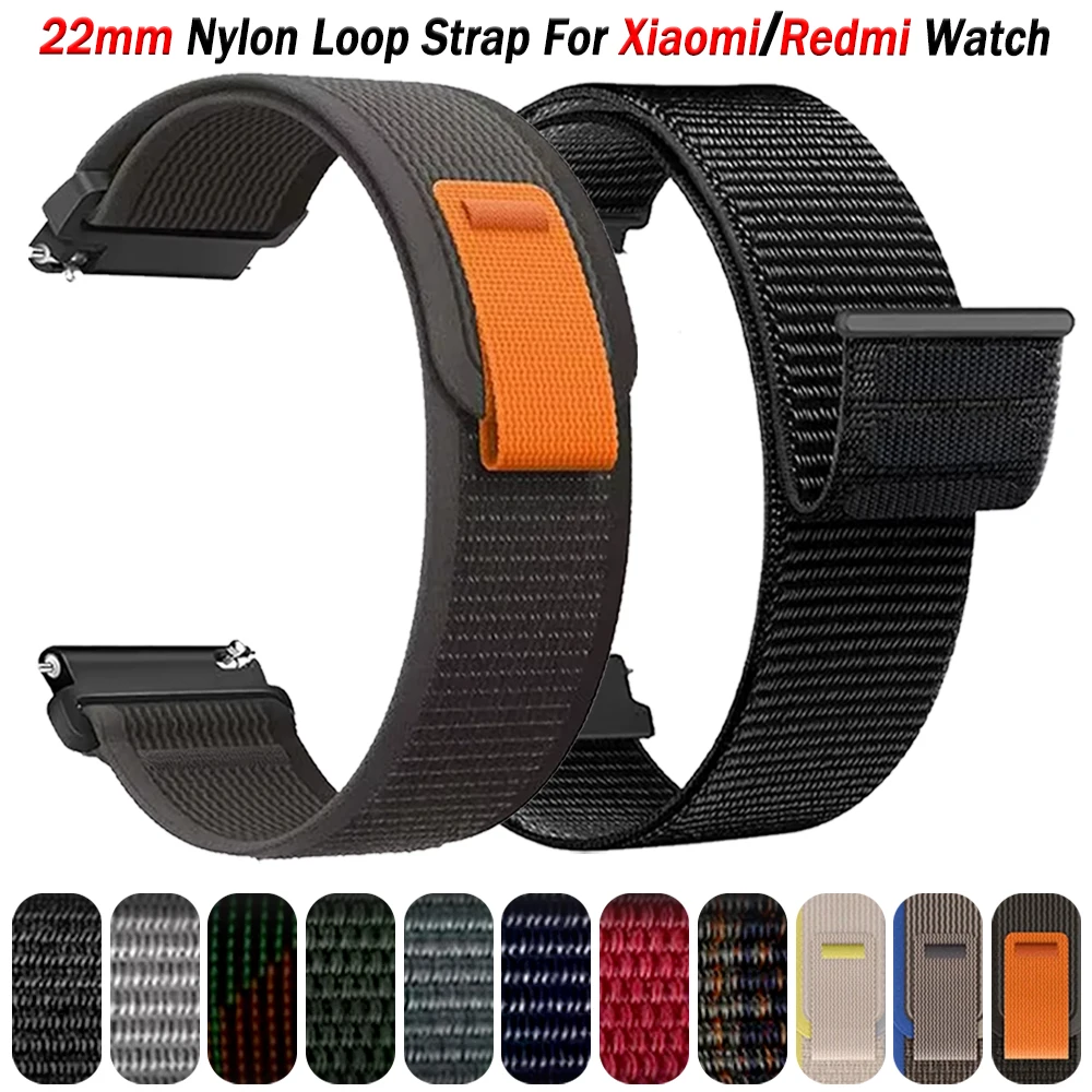 22mm Nylon Loop Strap For Xiaomi Watch S4 Sport S1 pro S3 S2 color 2 Mi Watch Replace Band For Redmi Watch5 Active/Lite Bracelet