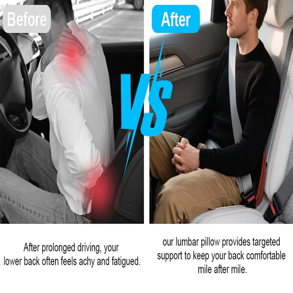 Car Memory Foam Lumbar Support Cushion Breathable Waist Pillow Driver Travel Back Support Auto Interior Accessories Comfort