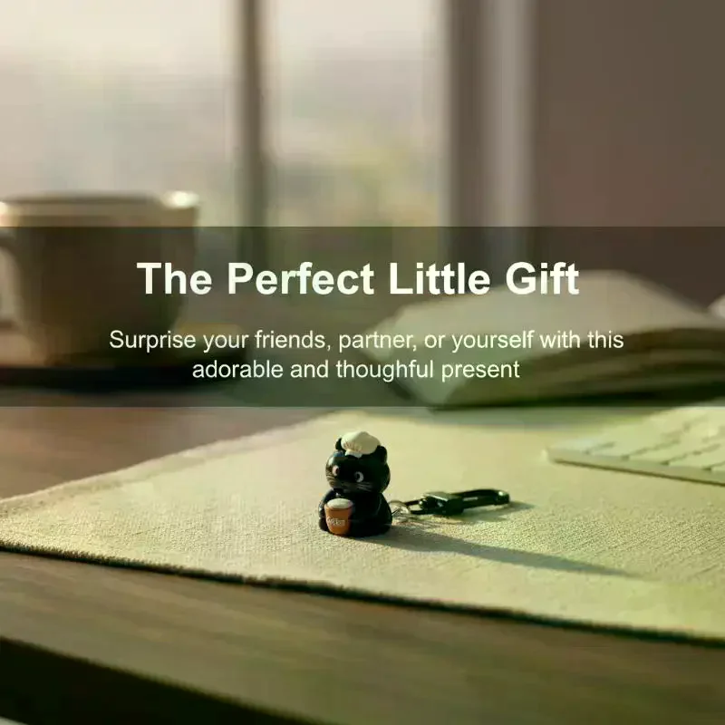 Black Cat Keychain Set for Women Cartoon Cute Design Chocolate Coffee Bag Pendant School Bag Purse Decoration Gift
