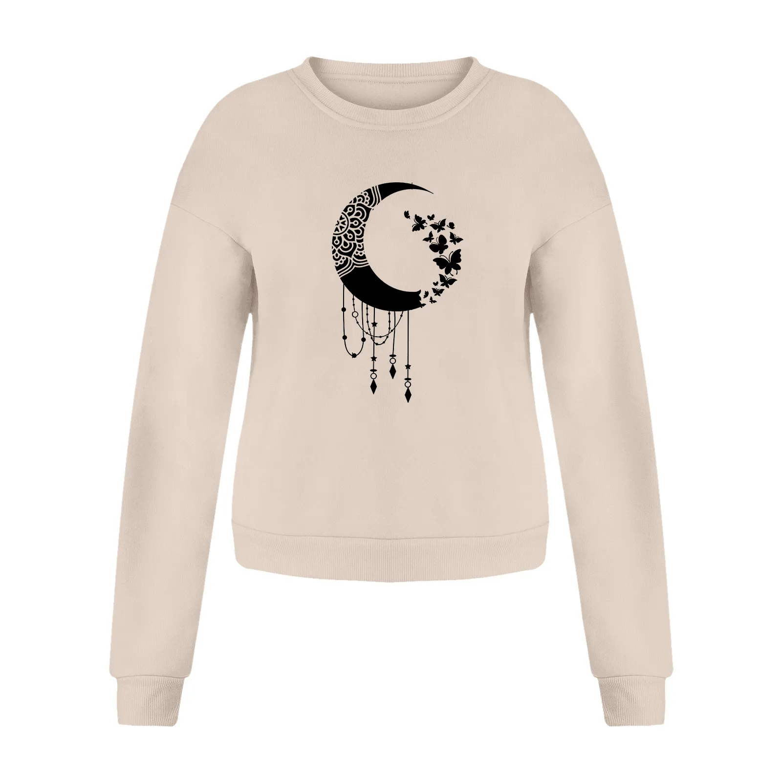 Y2k Sweatshirts For Women Moon Print Hoodies White Hoodies For Ladies Long Sleeve Fall Hoody Pullover Korean Style Blouses